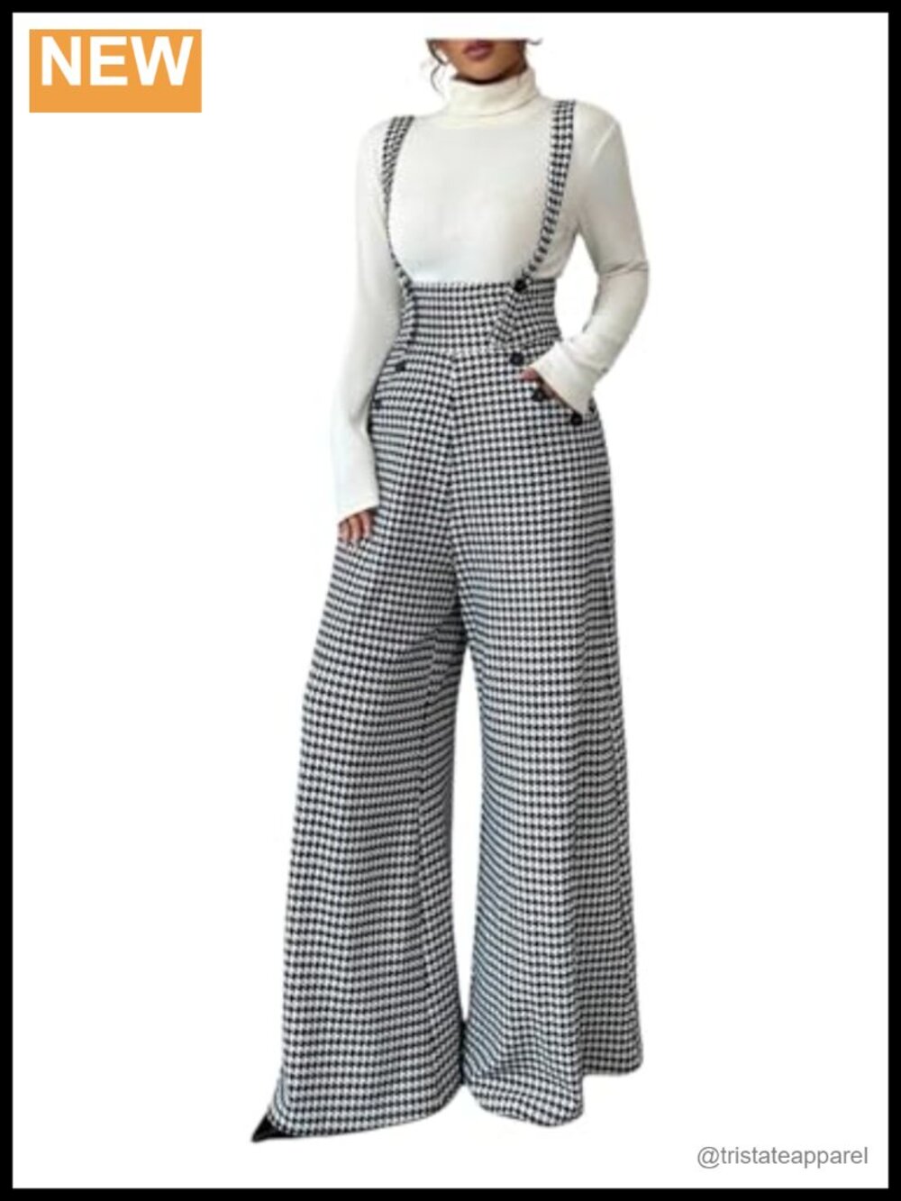 Houndstooth Wide Leg Jumpsuit Adjustable Straps Backless Loose Fit